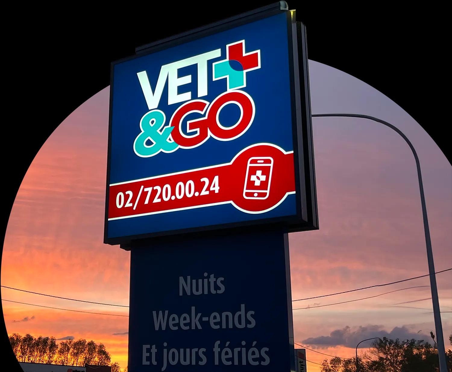 VET&GO signs at sunset