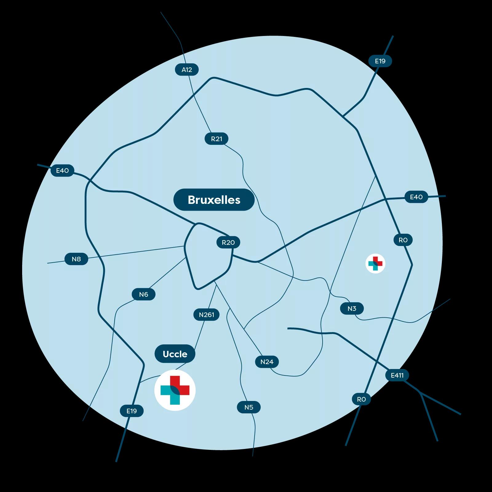 Kaart van ons centrum in Ukkel